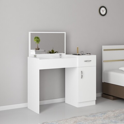 Masa de toaleta / machiaj cu oglinda Inci, Arnetti, 107.5 x 37.6 x 74.2 cm, alb 107.5