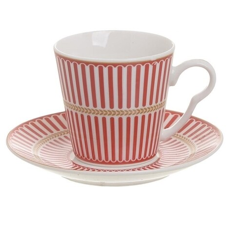 Set 6 cani cu farfurioara Retro, InArt, 90 ml, portelan, alb/rosu