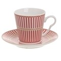 Set 6 cani cu farfurioara Retro, InArt, 90 ml, portelan, alb/rosu