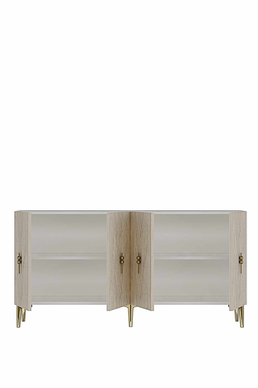 Consola, Hanah Home, Ayshe 150, 150x75x32 cm, White / Travertine / Gold — imaginea 6