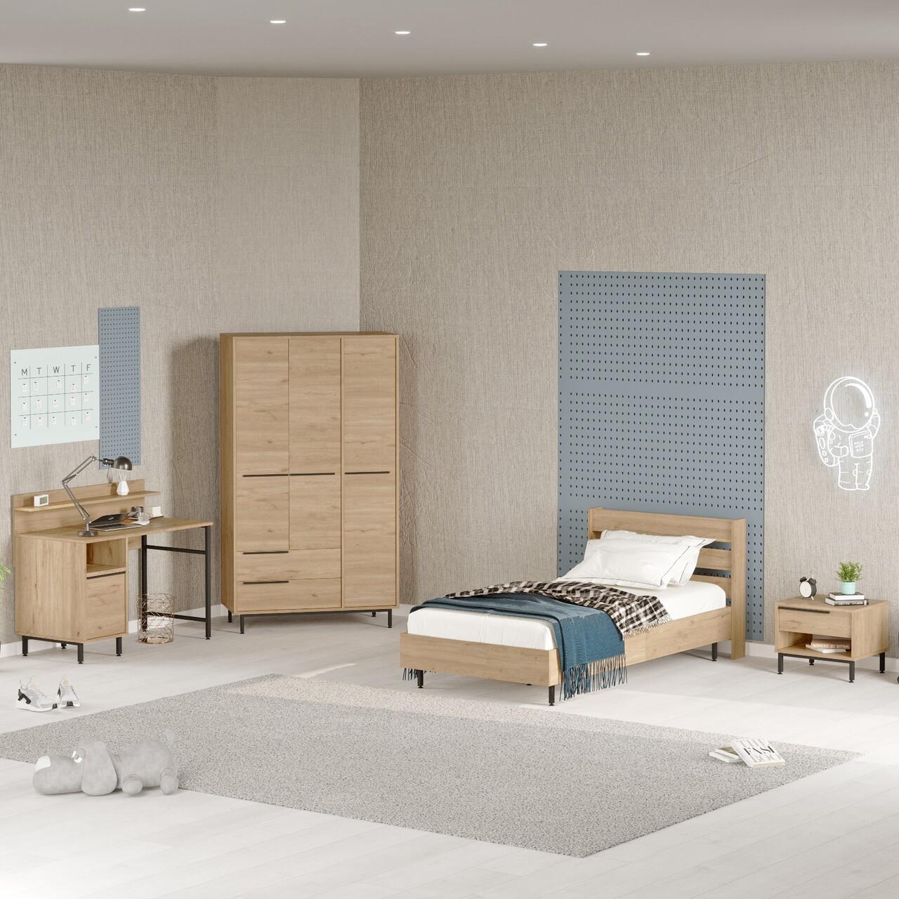 Set dormitor pentru copii, Locelso, ON24-S, Stejar