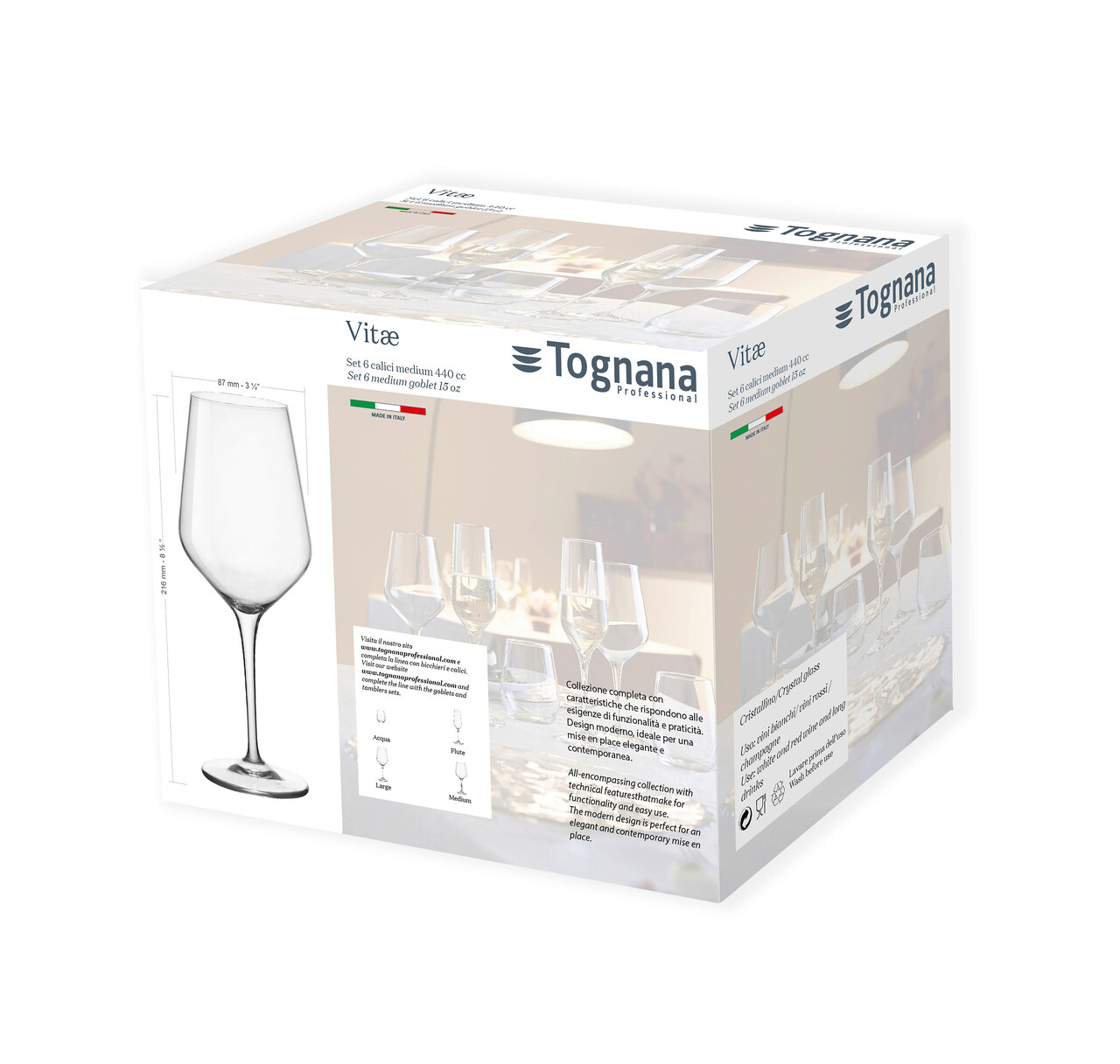 Set 6 pahare Vitae, Tognana Porcellane, 440 ml, sticla, transparent