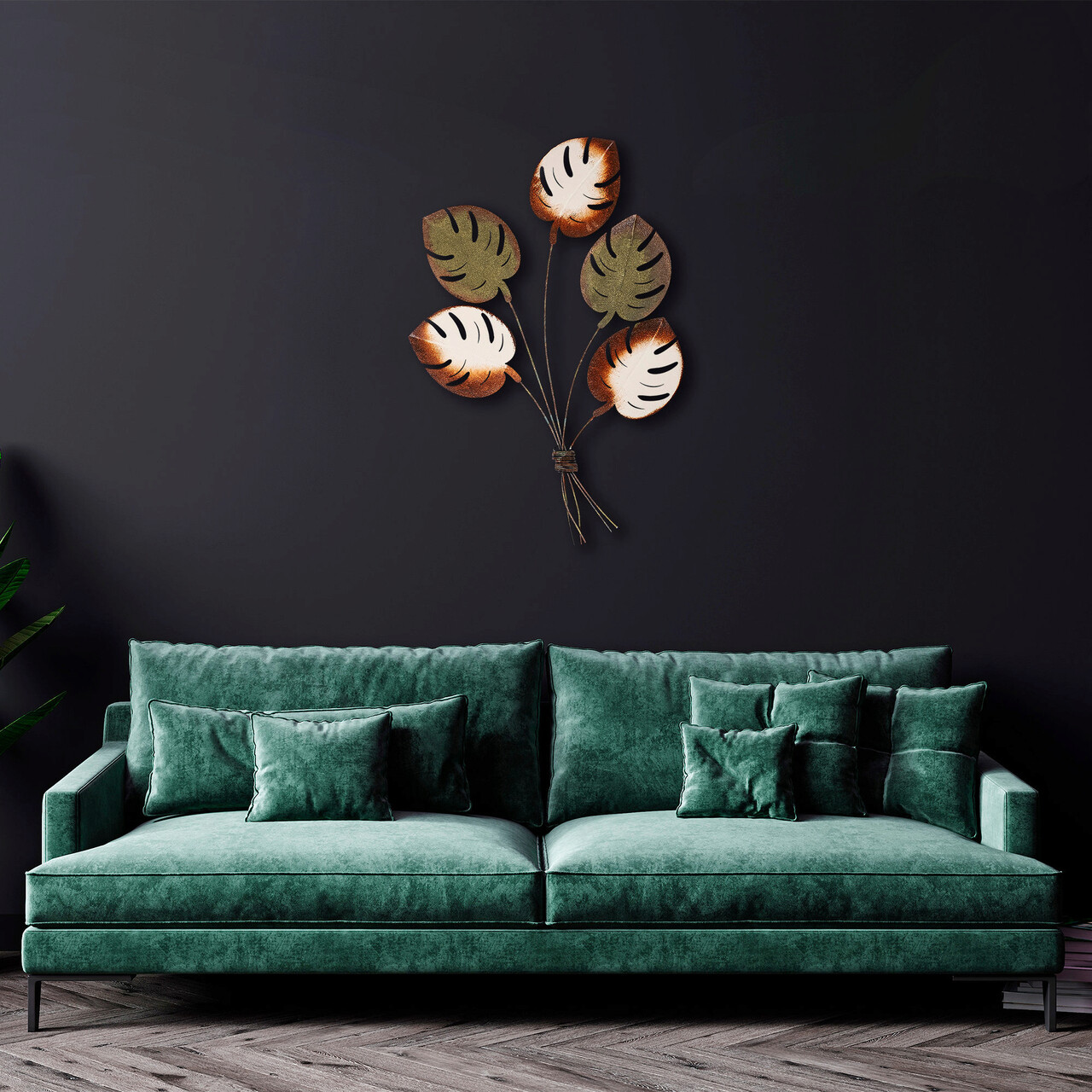 Decoratiune de perete, Monstera v2, Metal, Dimensiune: 67 x 100 cm, Multicolor - 2 | YEO