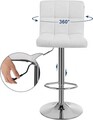 Set 2 scaune de bar pentru bucatarie, Songmics, 44.5 x 38 x 95-115 cm, rotativ 360, piele ecologica/otel fromat, alb