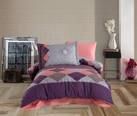 Lenjerie de pat pentru o persoana, 3 piese, 160x220 cm, 100% bumbac poplin, hobby, carilla, roz