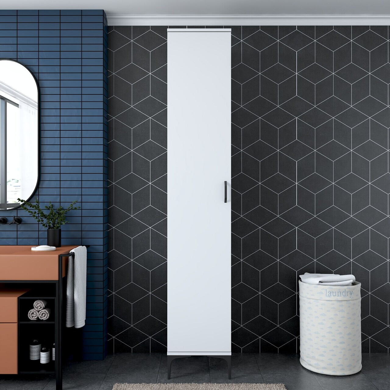 Dulap multifunctional, Hanah Home, JE250, 40x218.6x45 cm, PAL melaminat, Alb - view 4