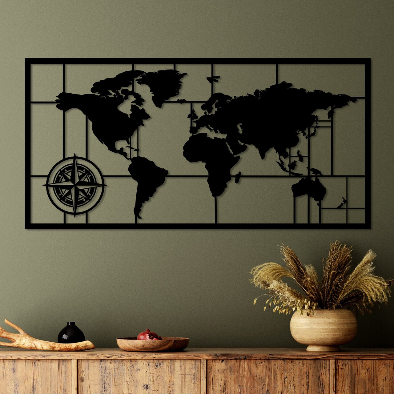 Decoratiune de perete, World Map 9-L, Dimensiune: 50 x 101 cm, Negru - view 2