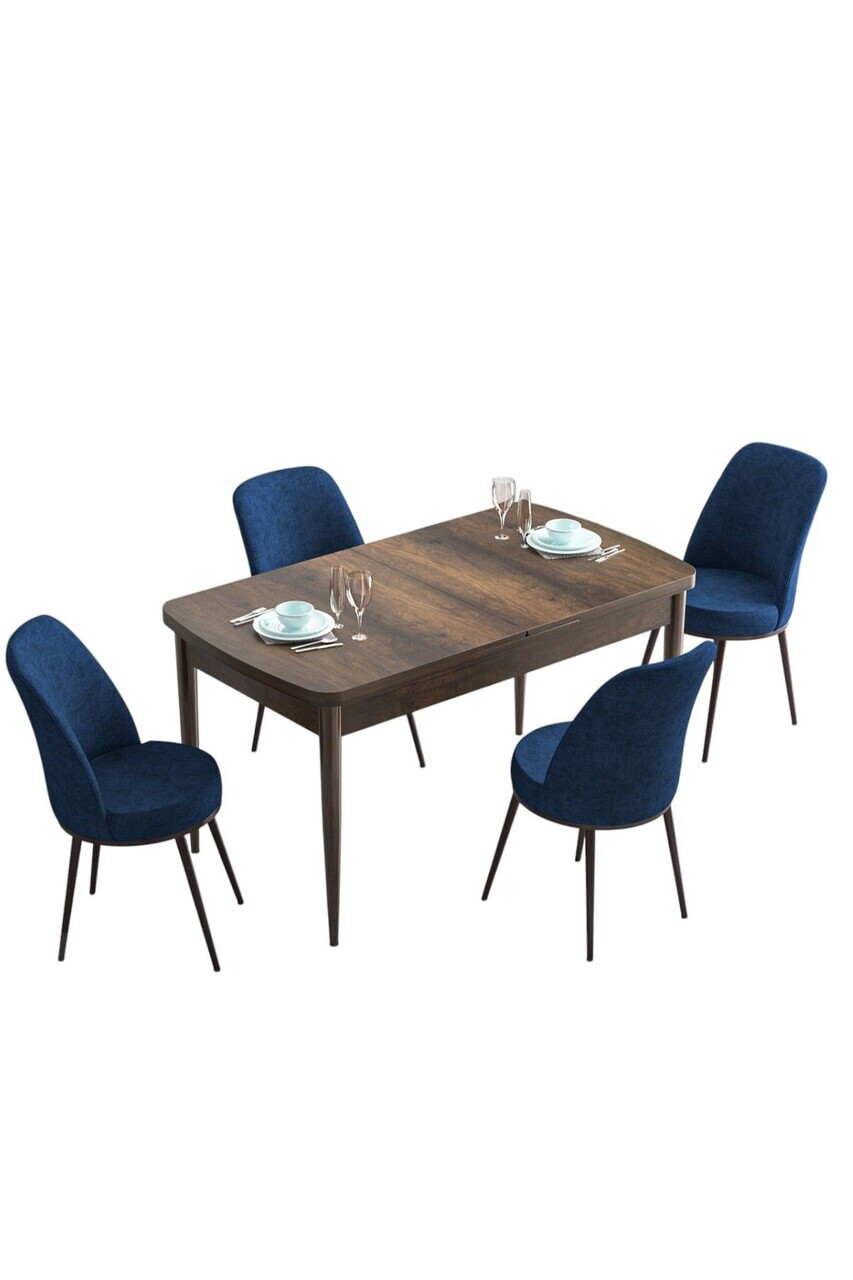 Set masa extensibila si scaune (5 piese), Hanah Home, Han, Model baroc din lemn / Bleumarin — imaginea 2