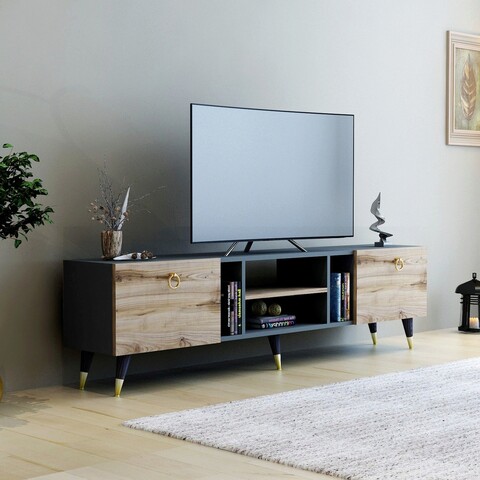Comoda tv, coraline, rudy, 180x41.6x29.6 cm, nuc / antracit
