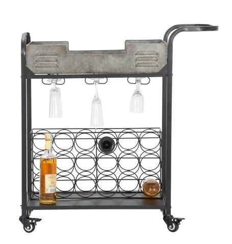 Carucior servire cu suport pentru vin Industry, Mauro Ferretti, 81.5x35x86 cm, fier