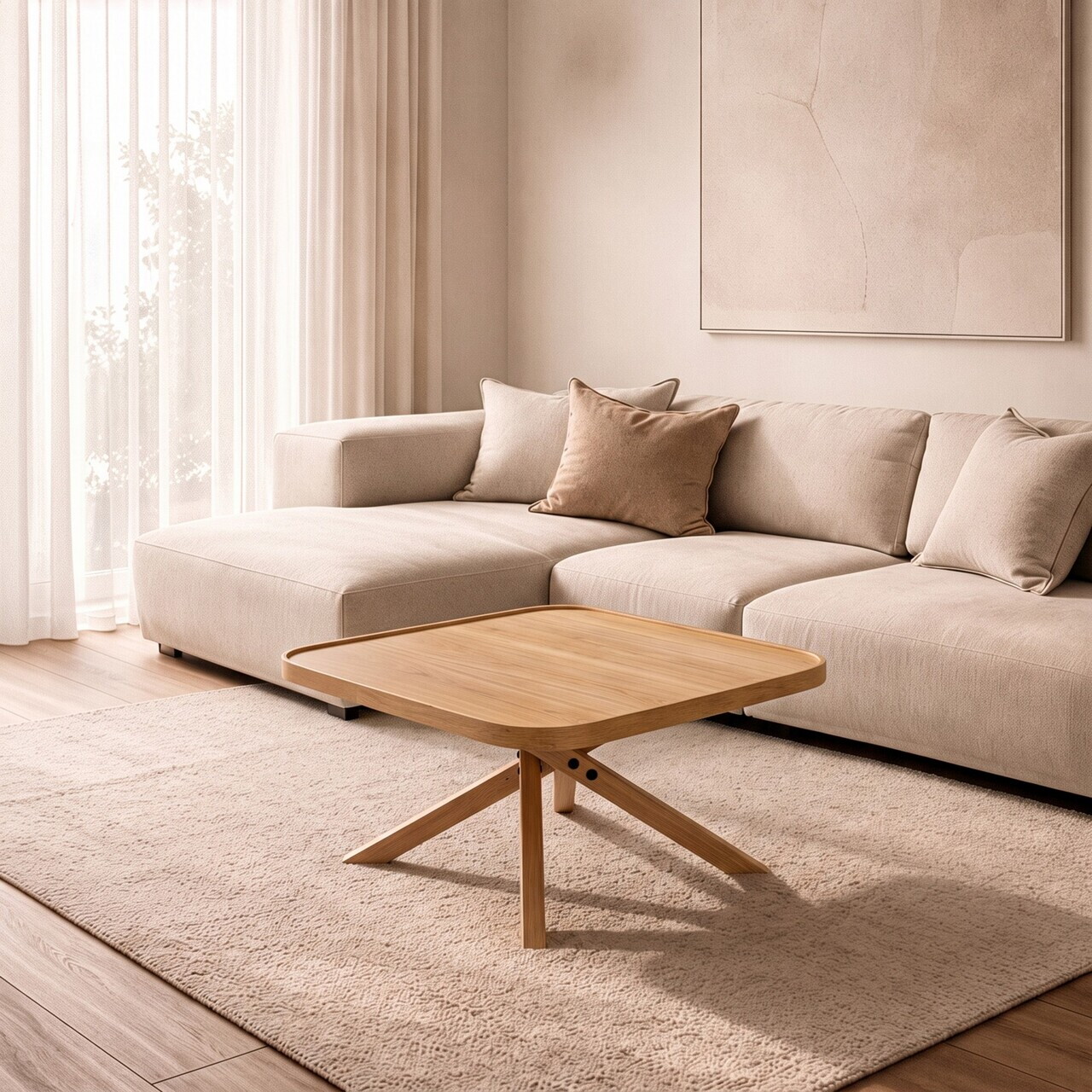Masuta de cafea, Hanah Home, Oscar Kare 100, 100x48x100 cm, LEMN MASIV DE STEJAR, Stejar