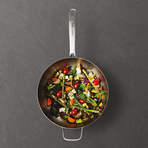 Tigaie wok cu capac BergHOFF, Leo Graphite, Ø28 cm, 4.9 L, inox, gri