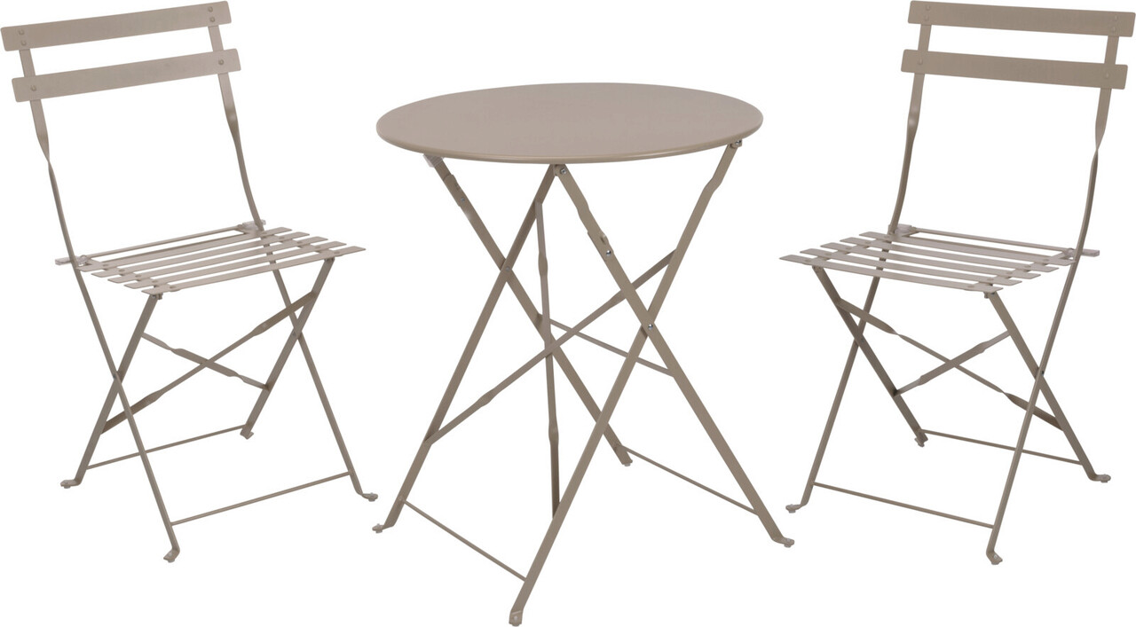 Set mobilier de gradina Bistro, 3 piese, metal, grej mat