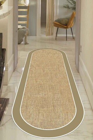 Covor, CLR-7027-OVAL-KAHVE-13, 80x250 cm, Poliester, Bej