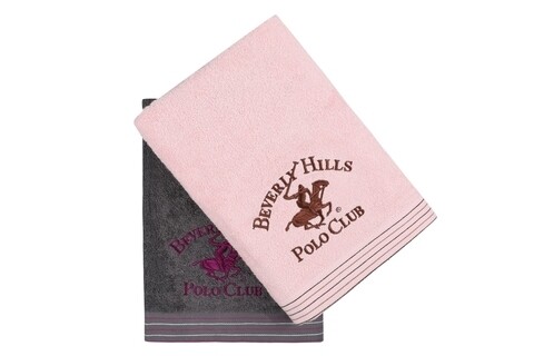 Set 2 prosoape de baie, Beverly Hills Polo Club, 405 Dark Grey Pink, 70 x 140 cm, 100% bumbac Beverly Hills Polo Club