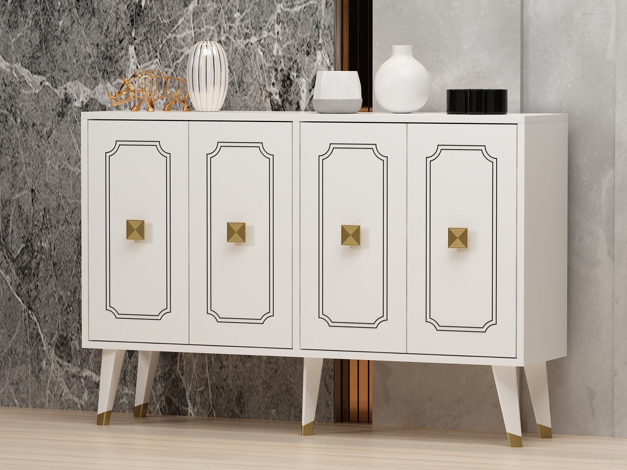 Consola, Odessa, Roland, 120x80x30 cm, PAL, Alb/Auriu - 1 | YEO