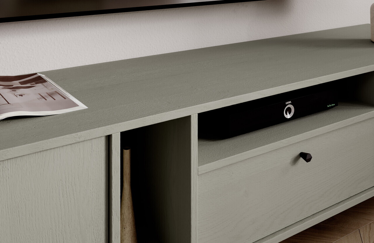 Comoda TV ADRK, Tili 2D 1S, 180x40.8x50 cm, PAL laminat, verde eucalipt — imaginea 5
