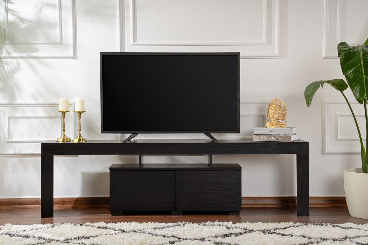 Comoda TV, Nordure, Enclave, 180x50x31.3 cm, Negru din lemn - 1 | YEO
