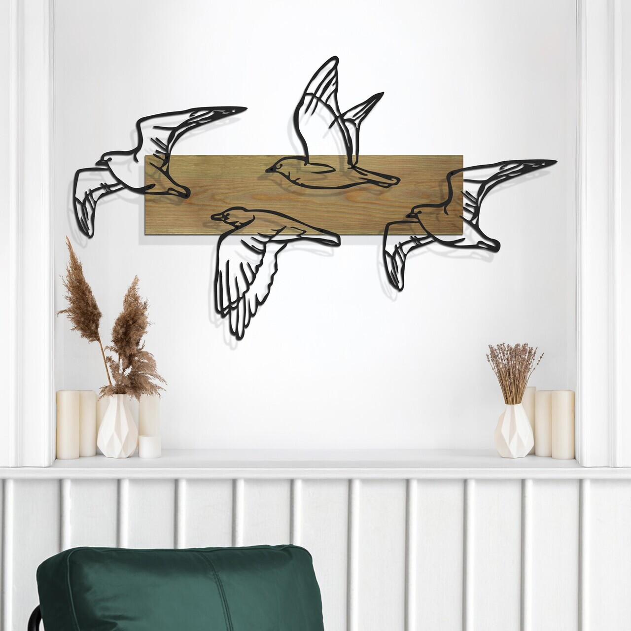 Decoratiune de perete, Mouette, Cadru: Lemn (Grosime: 2 cm), Verde/Negru — imaginea 2