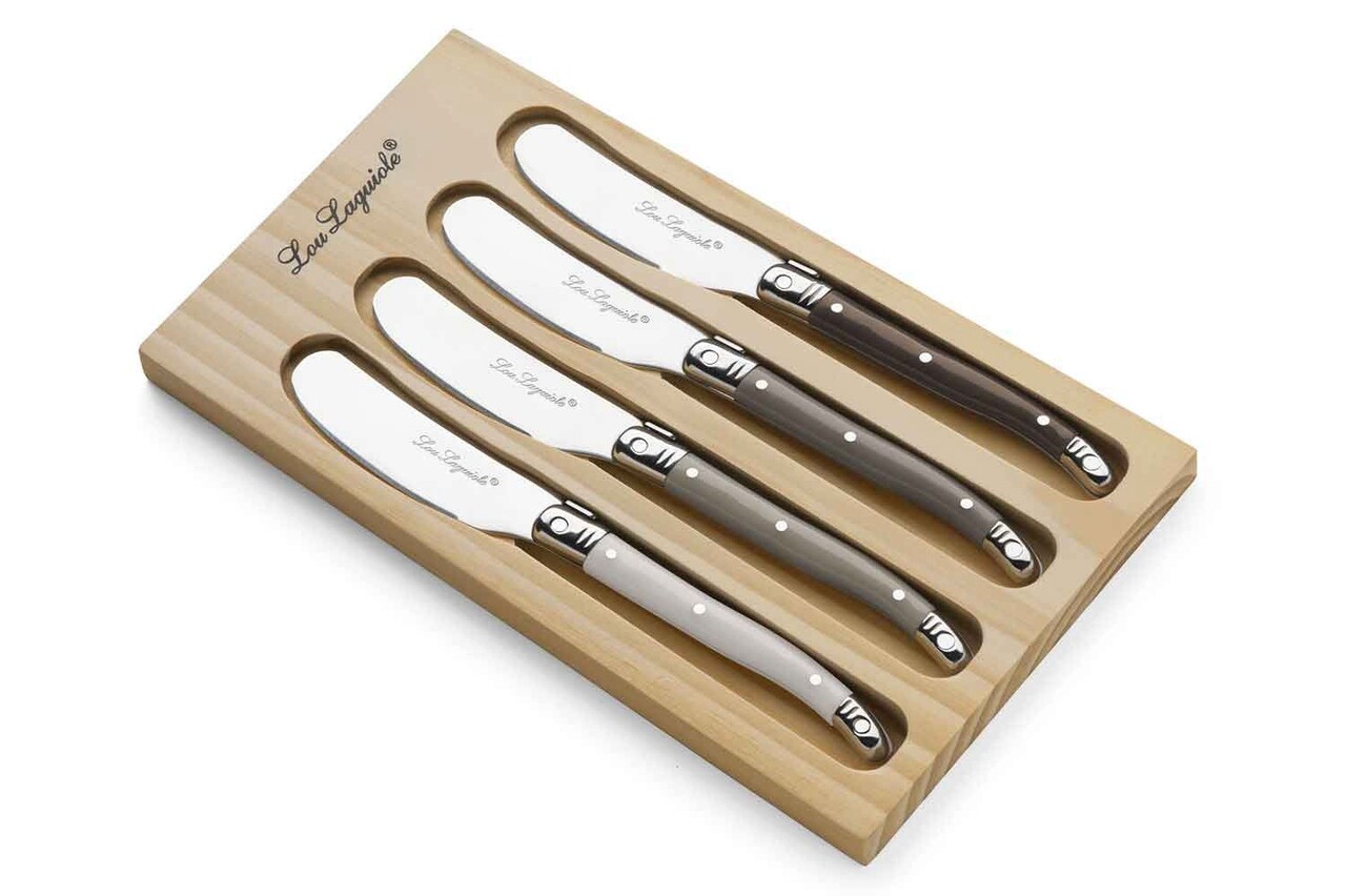 Set 4 cutite pentru unt, Amefa, Lou Laguiole, inox/ABS, argintiu/maro