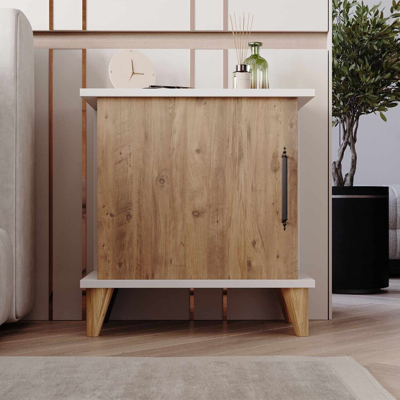 Noptiera, Hanah Home, Adela, 55x59x33 cm, Pin Atlantic / Alb — imaginea 3