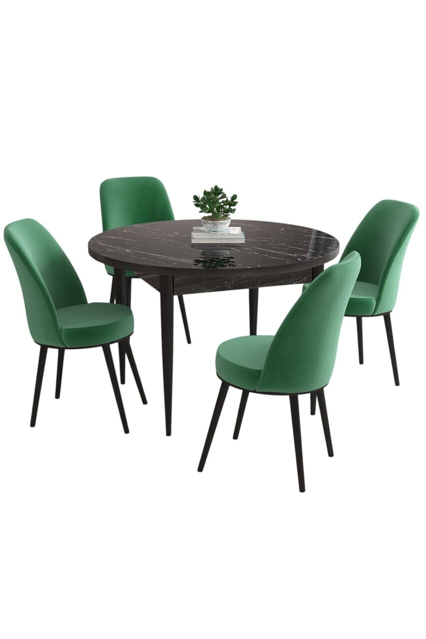 Set masa si scaune (5 piese), Hanah Home, Kea, Model de marmură neagră / Verde smarald — imaginea 2