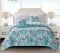 Cuvertura Flamingo, Fashion Goods, 200x220 cm, microfibra, albastru deschis/roz