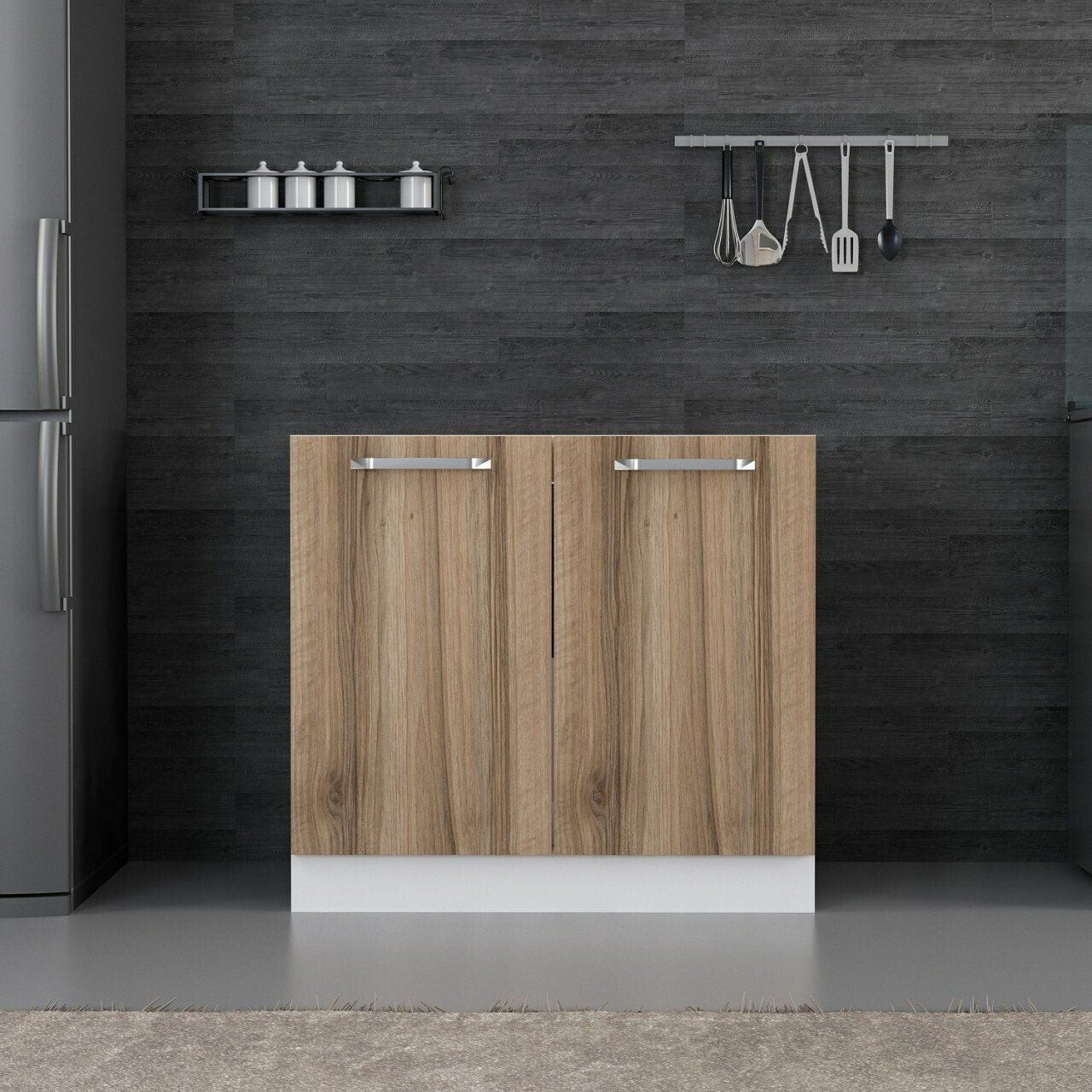 Dulap pentru bucatarie, Hanah Home, Minar, 90x87x58 cm, Alb / Dore