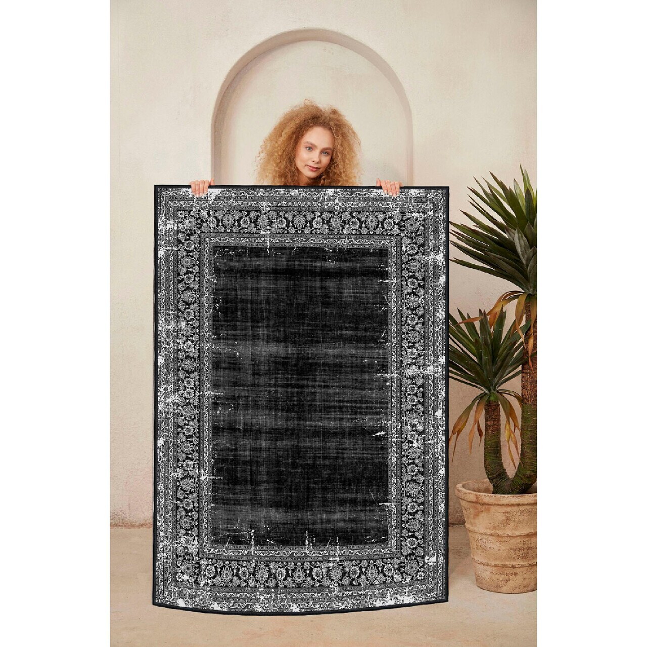Covor, Woosonıl057, 160x230 cm, Alb / Gri / Negru — imaginea 3