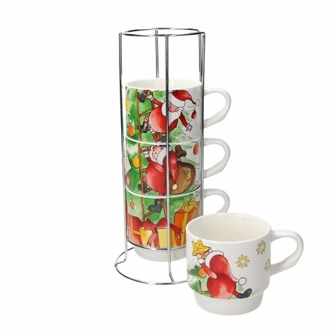 Set 4 cani cu suport metalic, Tognana, Santa Climb, 320 ml, portelan/otel