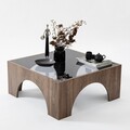 Masuta de cafea, Neostill, Seine, 80x35x80 cm, Sticla temperata, Nuc / Gri închis