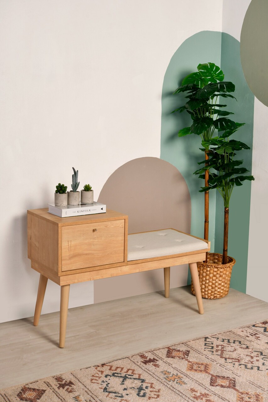 Banca, Wolina, Urban, 105x40x45 cm, Lemn de carpen, Stejar / Crem