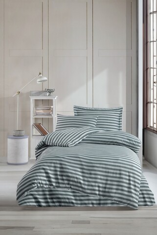 Lenjerie de pat pentru o persoana, Water Yollu Saten - Green, EnLora Home, 70% bumbac/30% poliester