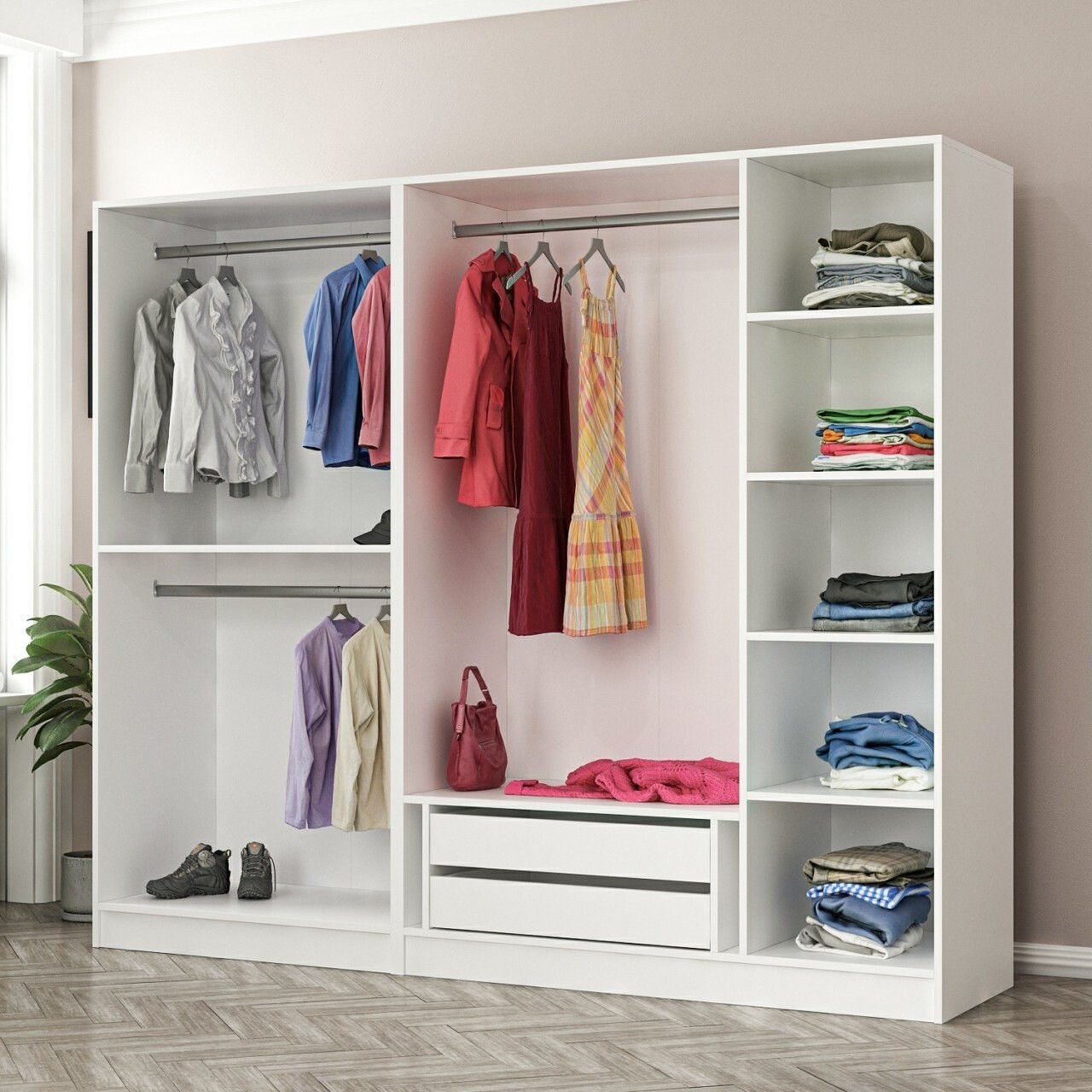 Dulap pentru haine, Minerva, Kale 190, 225x190x52 cm, PAL, Alb - 2 | YEO