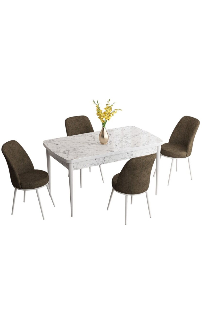 Set masa extensibila si scaune (5 piese), Hanah Home, Han, Model de marmură albă / Maro — imaginea 2