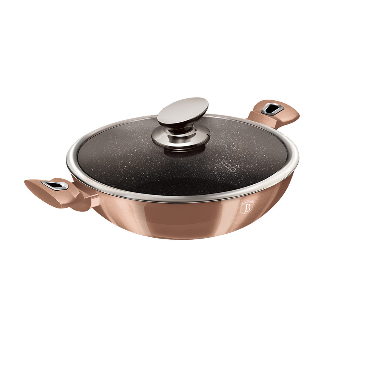 Tigaie Wok cu capac Berlinger Haus, Rose Gold, 30 cm, aluminiu forjat, roz - imagine 4