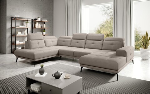 Coltar stanga 6 locuri ELTAP, LT-07PO, Bretan, 350x205x107 cm, lemn/poliester, gri
