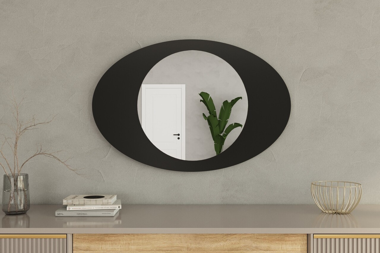 Oglinda decorativa, Siam, Obble, 60x90x2.2 cm, Negru