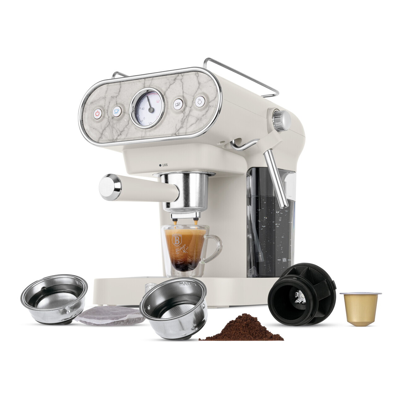Espressor 3 in 1 Berlinger Haus, Sahara Marble, 950W, 23x26.5x30.5 cm, inox, crem mat/marmura - view 2