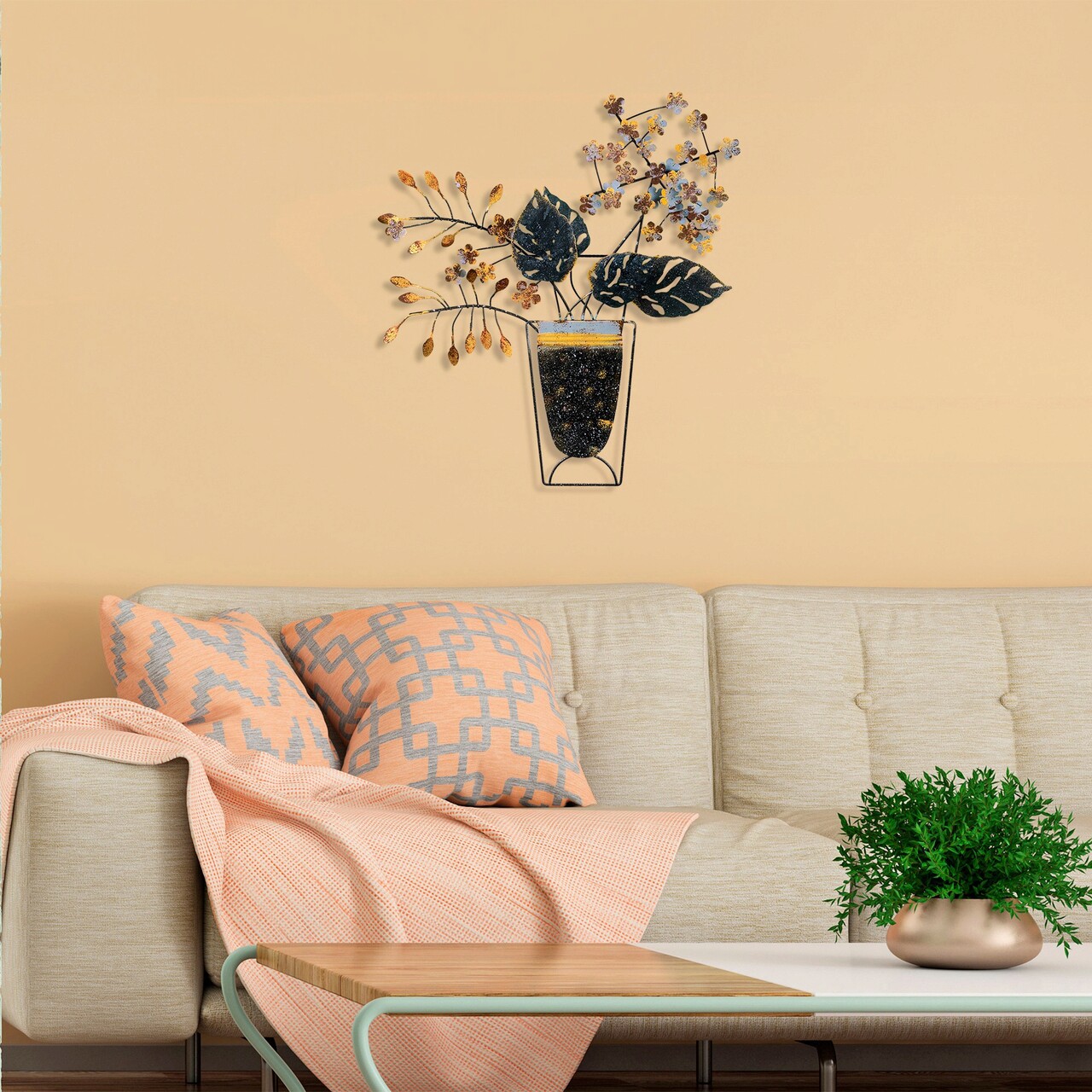 Decoratiune de perete, Flowers in Pots 2, Metal, Dimensiune: 47 x 55 cm, Multicolor - 1 | YEO