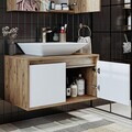 Dulap de baie cu chiuvetă, Hanah Home, 1751, 85x58x45 cm, MDF-LAM, Pin Atlantic / Alb Mat