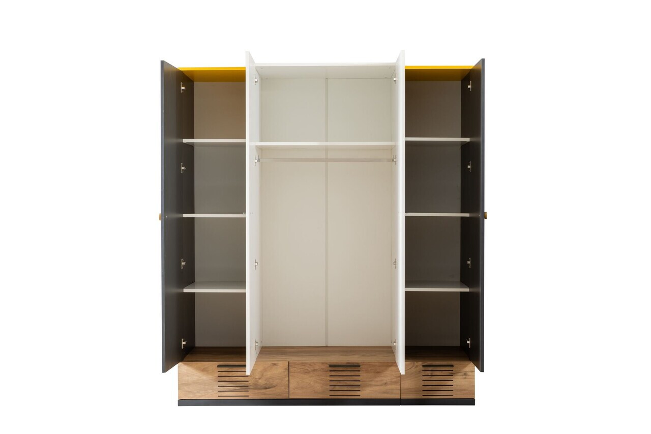 Dulap pentru haine, Hanah Home, Relax 4, 175x200x60 cm, PAL, Alb / Antracit / Galben / Maro - view 2