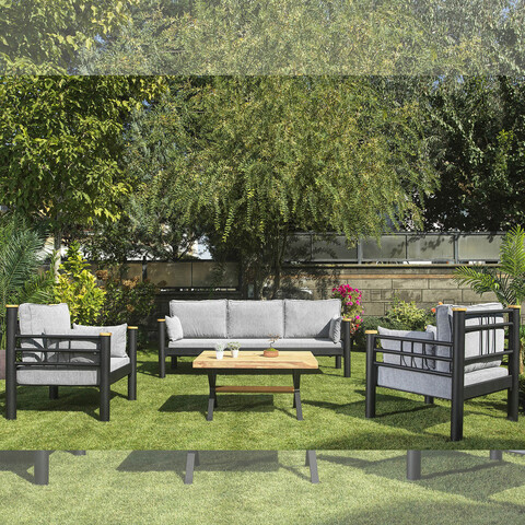 Set mobilier de gradina, heaven, kappis (3+1+1), negru / fume