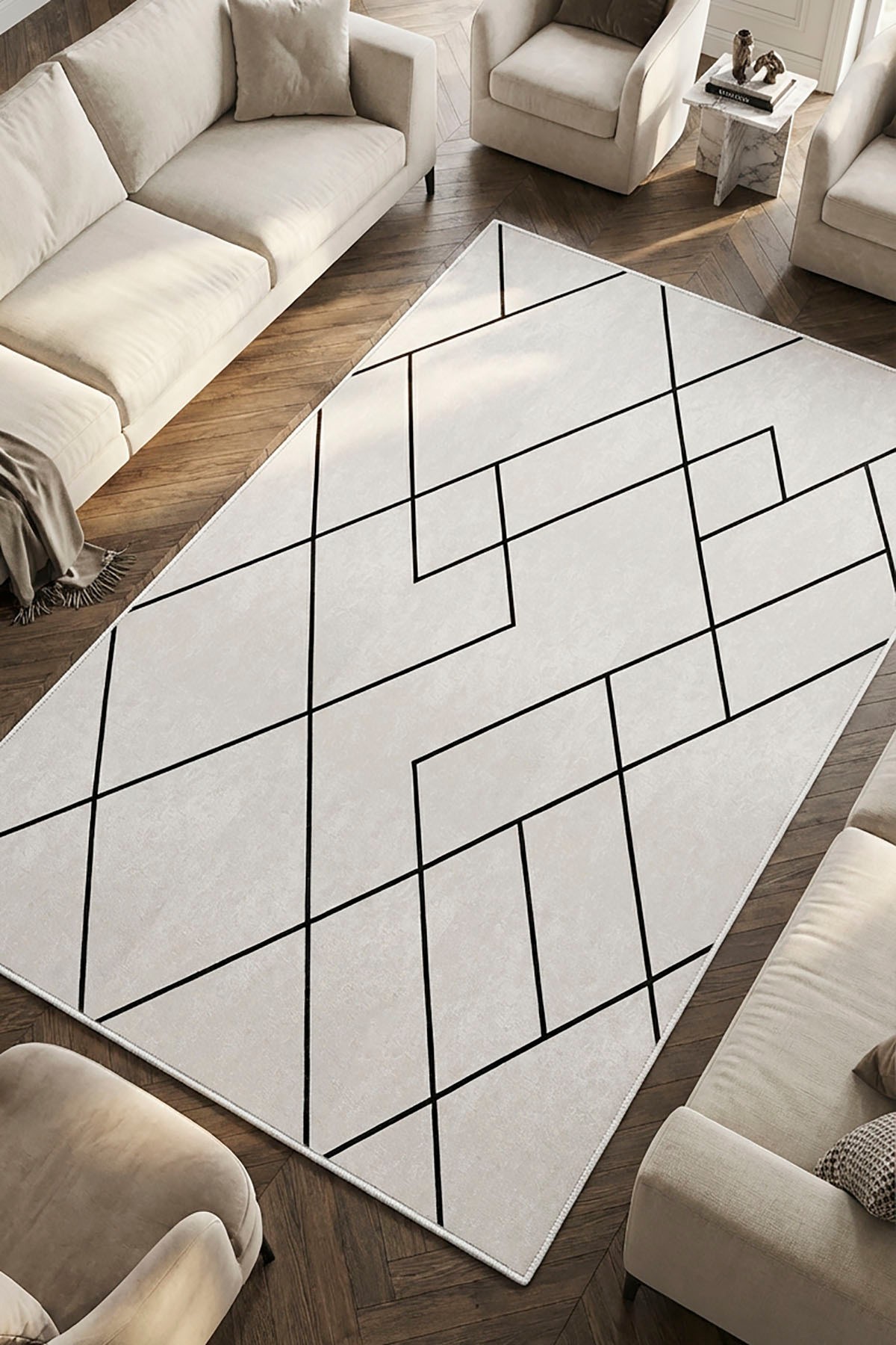 Covor, CLR-0000566-009, 100x300 cm, Poliester, Alb