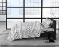 Lenjerie de pat pentru doua persoane, Satin Scandino White, Royal Textile, 3 piese, bumbac satinat, alb/gri