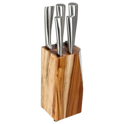 Set cutite si suport 6 piese, 5five, 10 x 10 x 35 cm, lemn de salcam/inox 5five