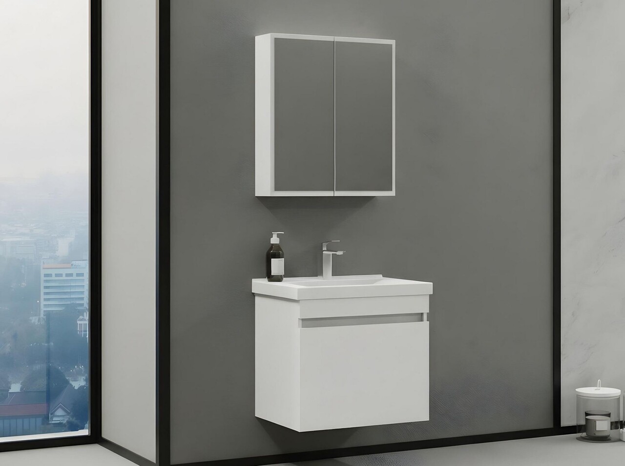 Set mobilier de baie (2 piese), Hanah Home, Bellezza 65, Alb mat - view 3