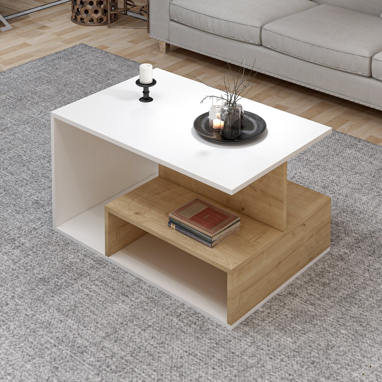 Masuta de cafea, Inarch, Vera, 90x48.6x60 cm, PAL, Stejar alb - 1 | YEO