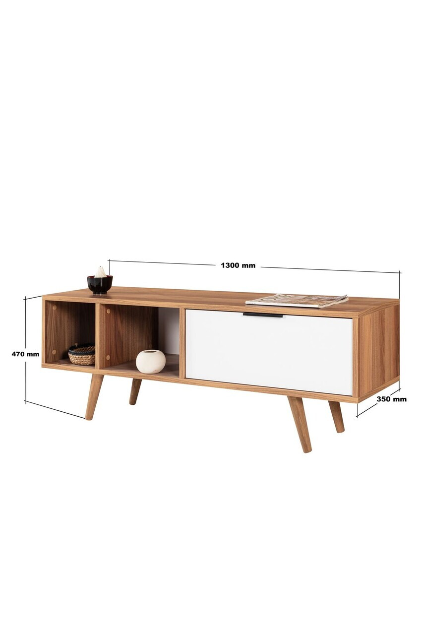 Comoda TV, Hanah Home, Venüs 3344, 130x46x35 cm, PAL, Nuc/Alb — imaginea 7