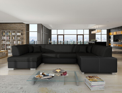 Coltar extensibil stanga 6 locuri ELTAP, Hv45, Havana, 322x204x72 cm, lemn/poliester, negru